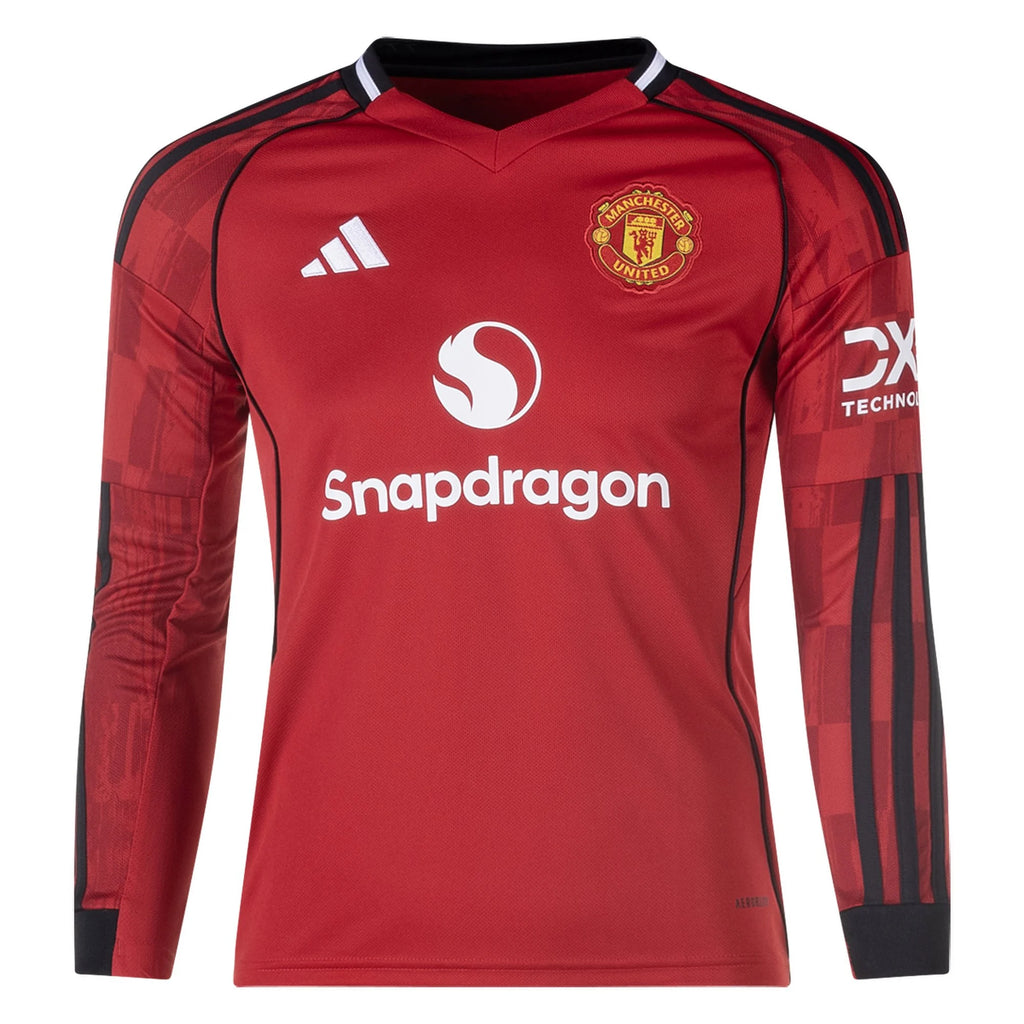 Kid's Replica Manchester United Long Sleeve Home Jersey 25/26