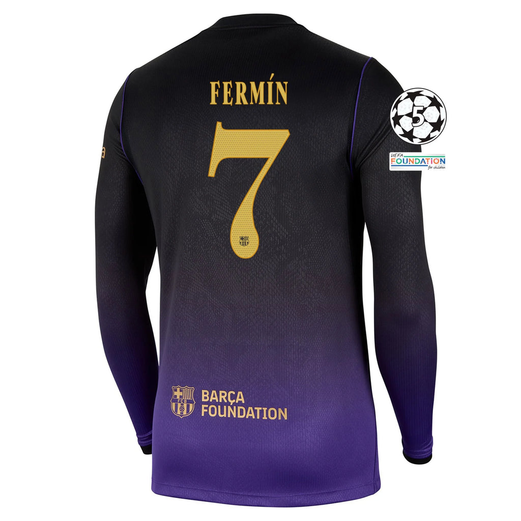 Men's Replica F. de Jong Barcelona Long Sleeve Away Jersey 26/27 UCL