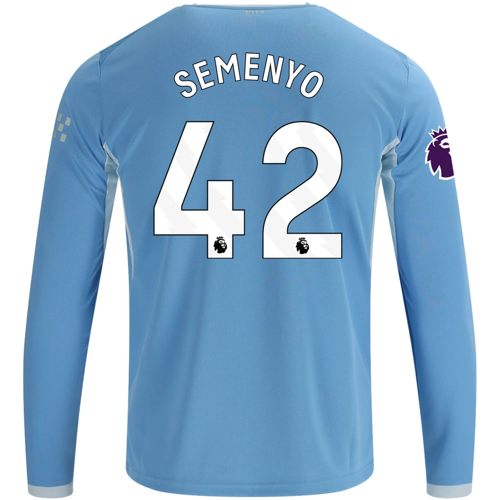 Men's Replica Semenyo Manchester City Long Sleeve Home Jersey 26/27