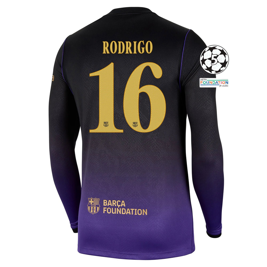 Men's Replica Rodrigo Barcelona Long Sleeve Away Jersey 26/27 UCL