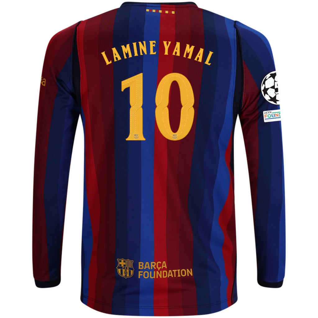 Kid's Replica Lamine Yamal Barcelona Long Sleeve Home Jersey 26/27 UCL