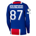 Men's Replica Joao Neves Paris Saint-Germain Long Sleeve Home Jersey 26/27 UCL