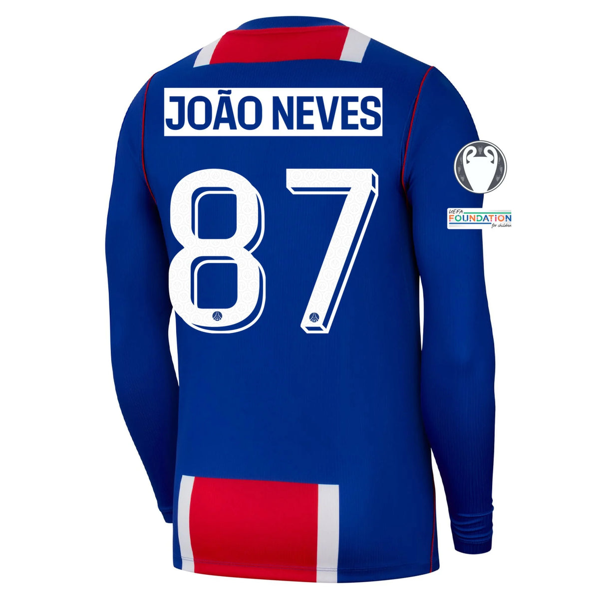 Men's Replica Joao Neves Paris Saint-Germain Long Sleeve Home Jersey 26/27 UCL
