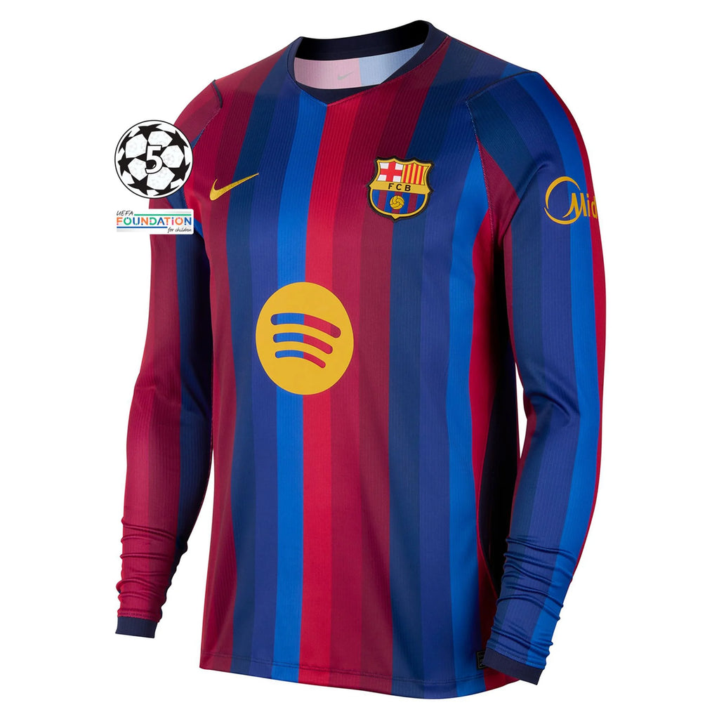 Men's Replica Pedri Barcelona Long Sleeve Home Jersey 26/27 UCL