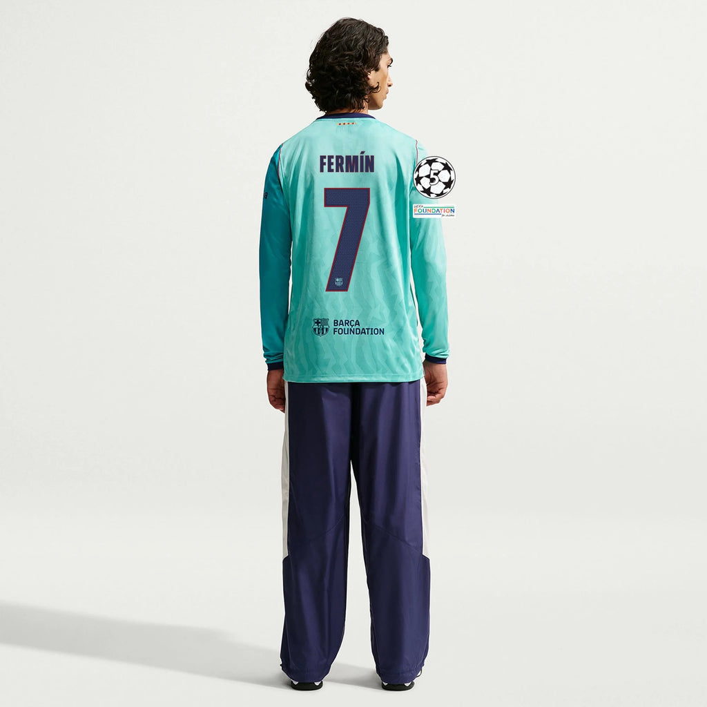 Men's Replica Fermin Barcelona Long Sleeve Third Jersey 26/27 UCL