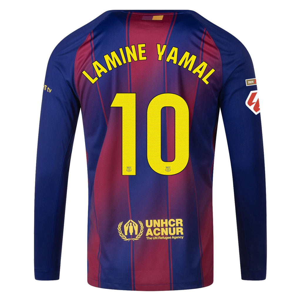 Men's Replica Lamine Yamal Barcelona Long Sleeve Home Jersey 25/26