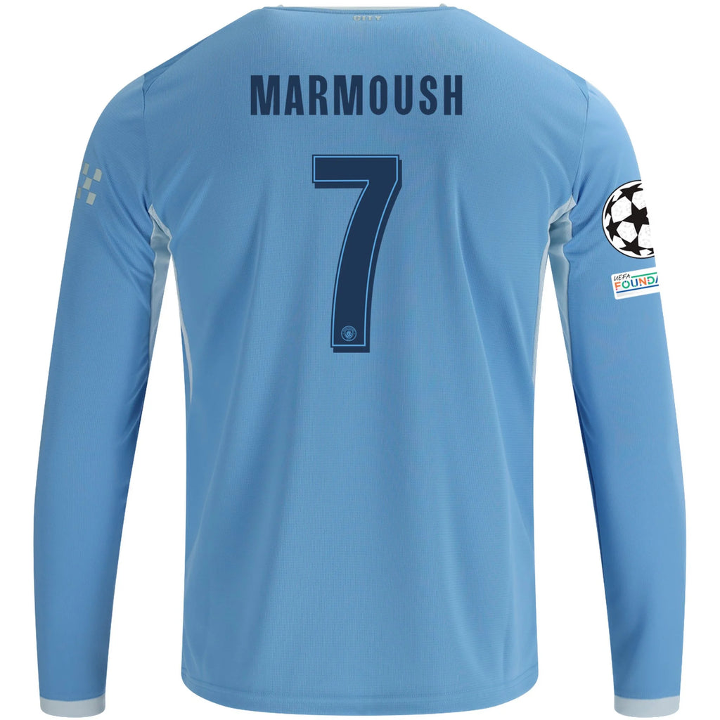 Men's Replica Marmoush Manchester City Long Sleeve Home Jersey 26/27 UCL