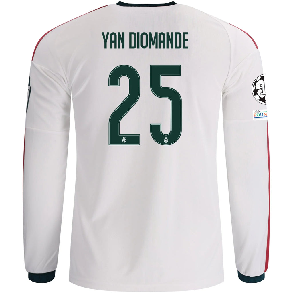 Men's Replica Yan Diomande Real Madrid Long Sleeve Home Jersey 26/27