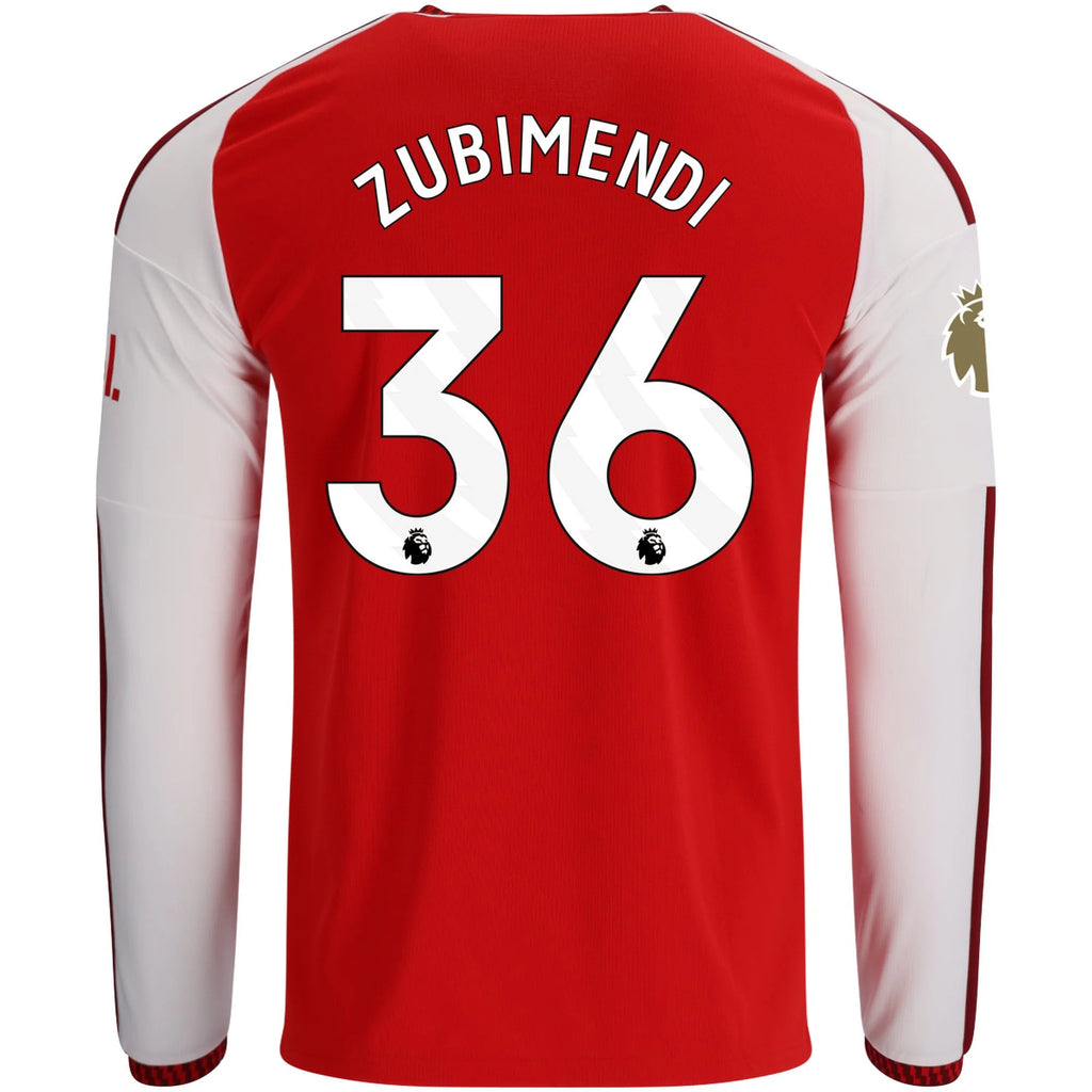 Men's Replica Zubimendi Arsenal Long Sleeve Home Jersey 26/27