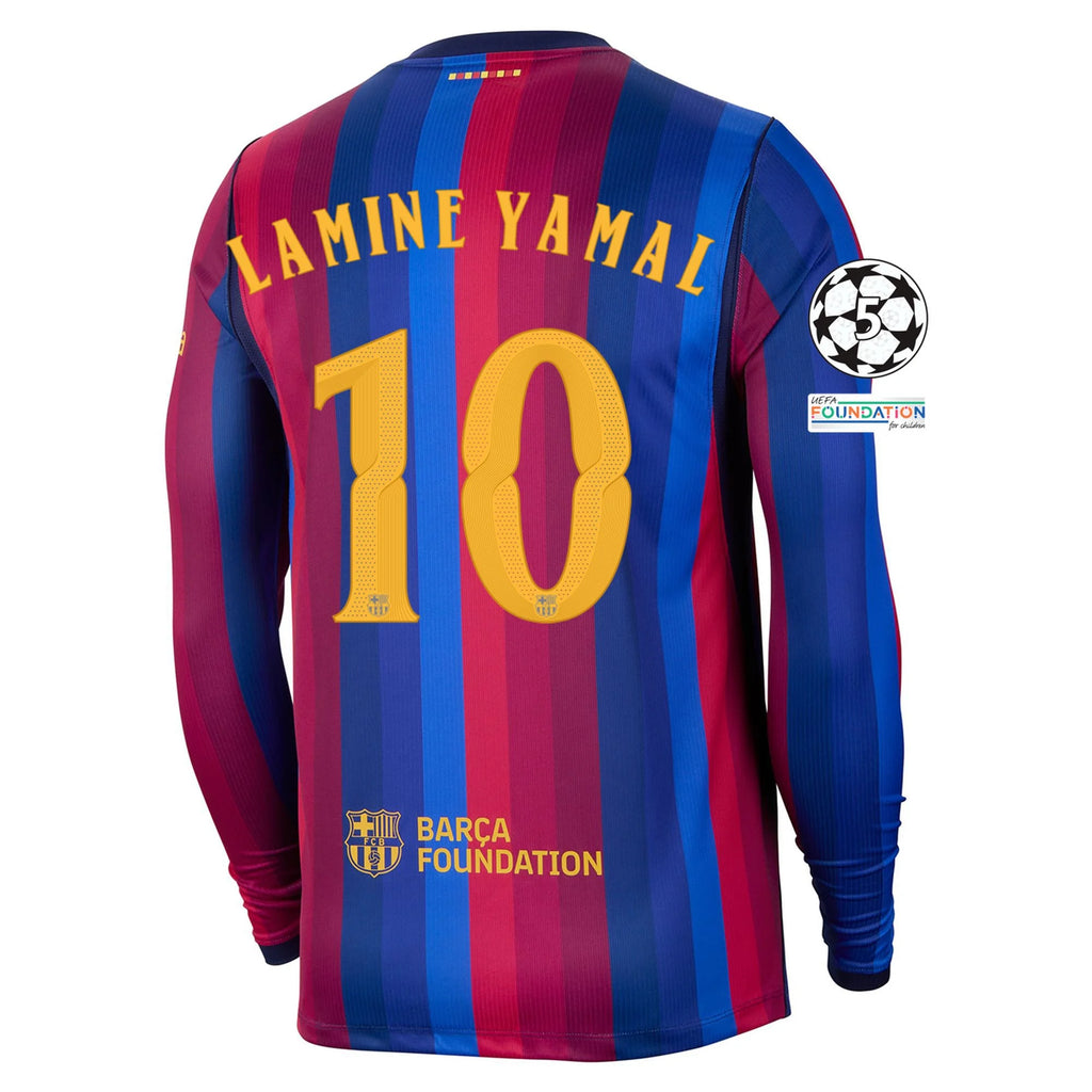 Men's Replica Lamine Yamal Barcelona Long Sleeve Home Jersey 26/27 UCL