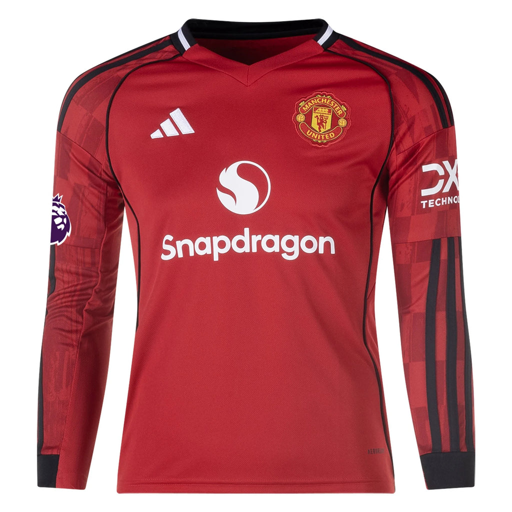 Kid's Replica Zirkzee Manchester United Long Sleeve Home Jersey 25/26