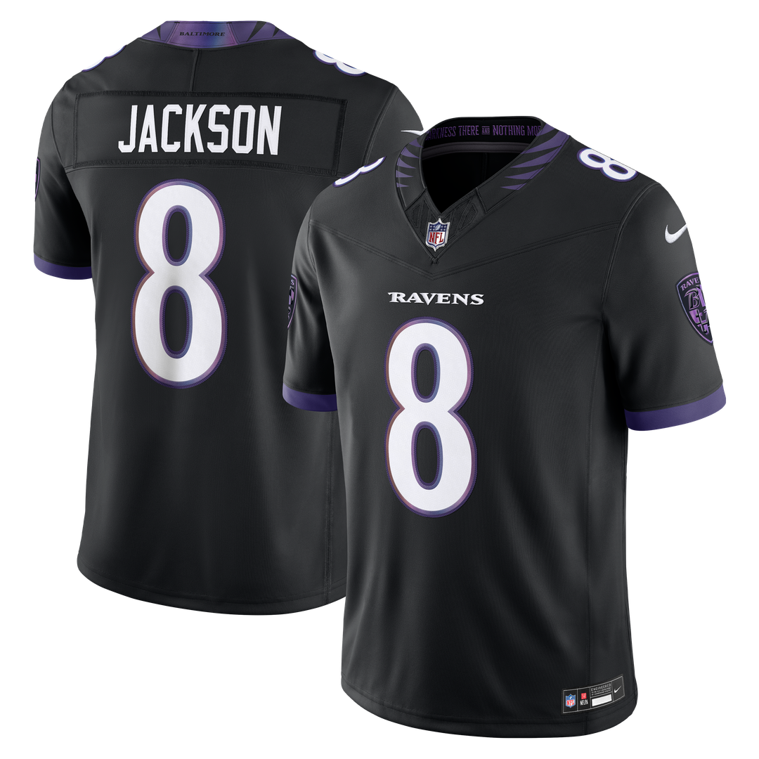Men's Baltimore Ravens Lamar Jackson White Vapor F.U.S.E. Stitched