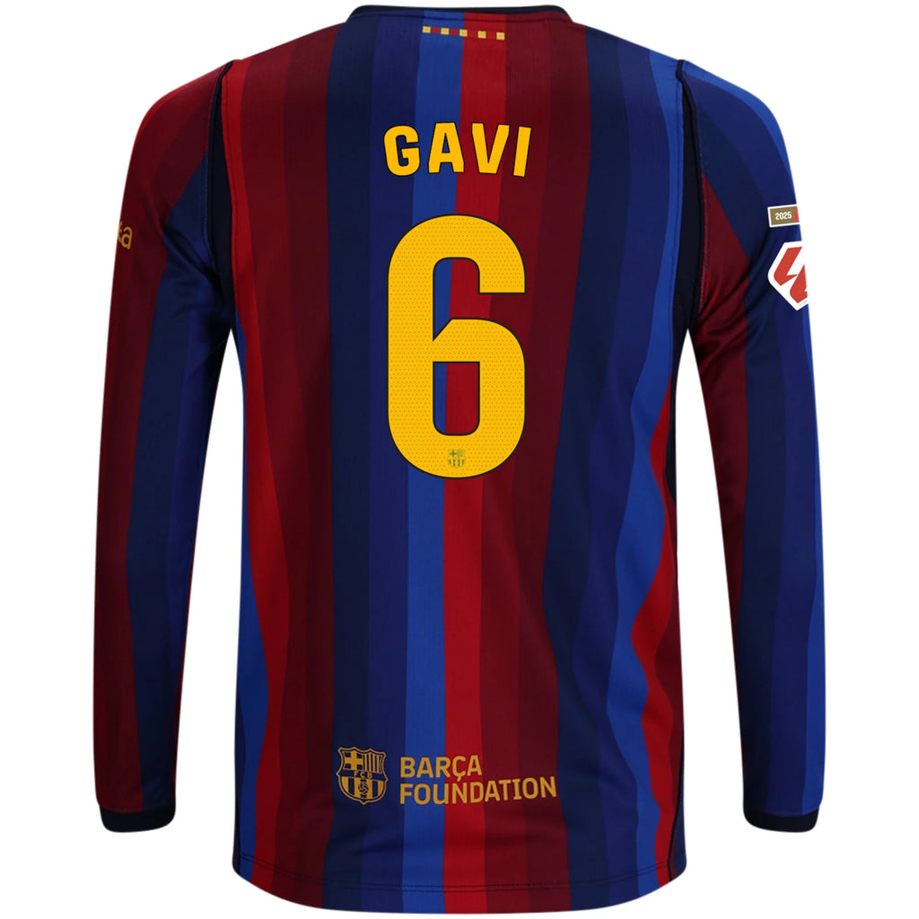 Kid's Replica Gavi Barcelona Long Sleeve Home Jersey 26/27