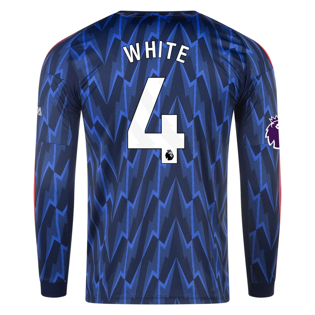 Men's Replica White Arsenal Long Sleeve Away Jersey 25/26