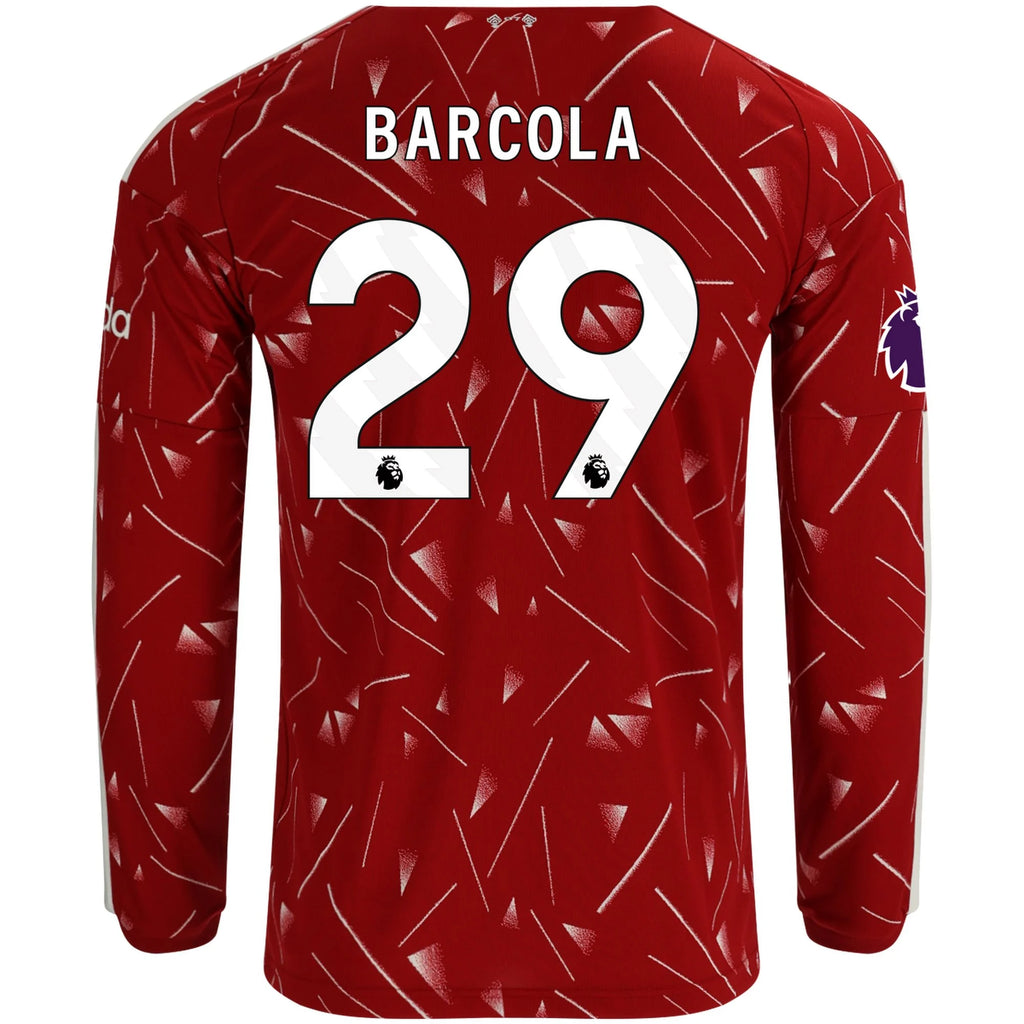 Men's Replica Barcola Liverpool Long Sleeve Home Jersey 26/27