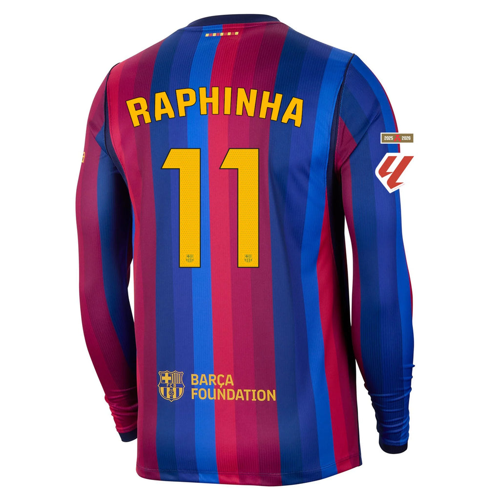 Men's Replica Raphinha Barcelona Long Sleeve Home Jersey 26/27