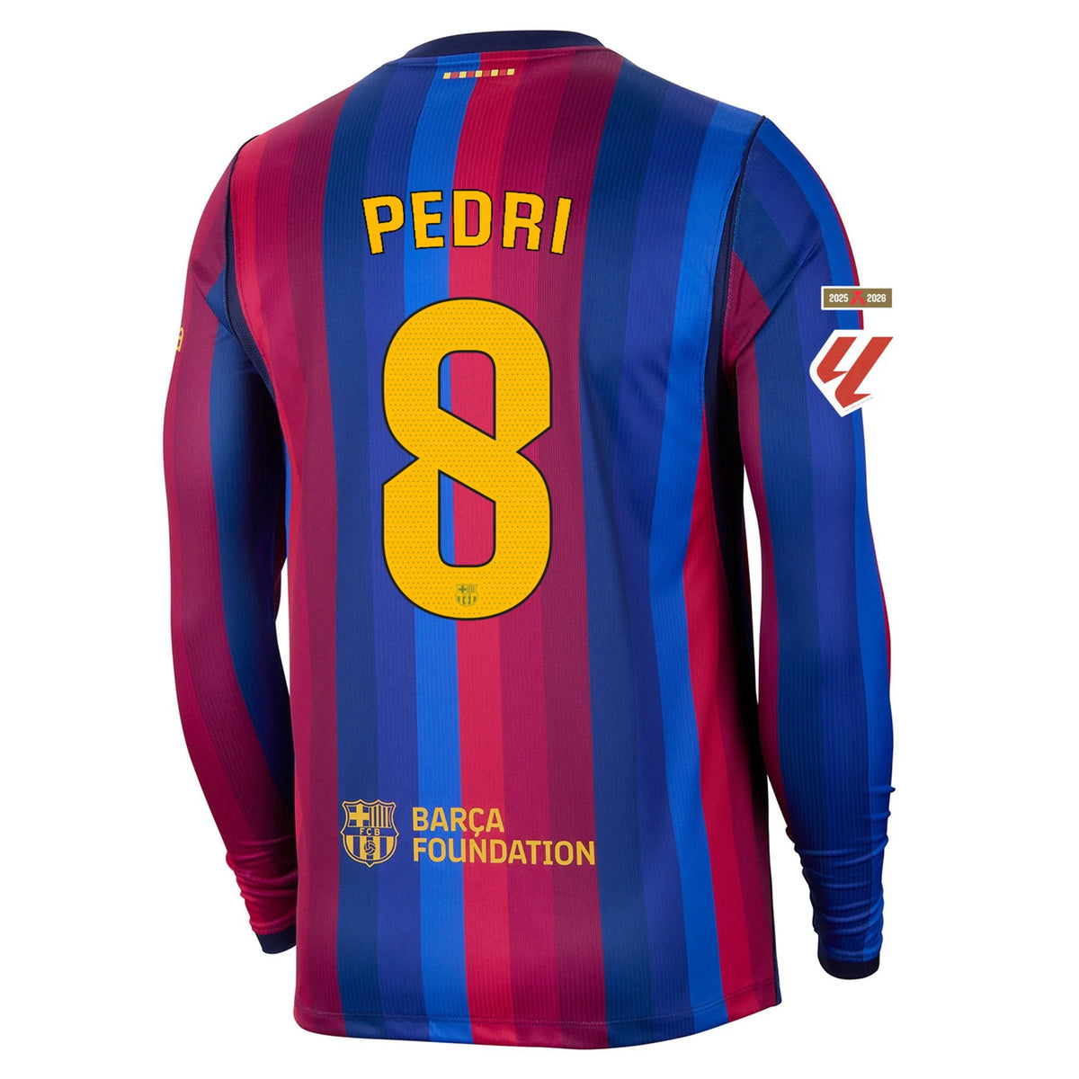 Men's Replica Pedri Barcelona Long Sleeve Home Jersey 26/27