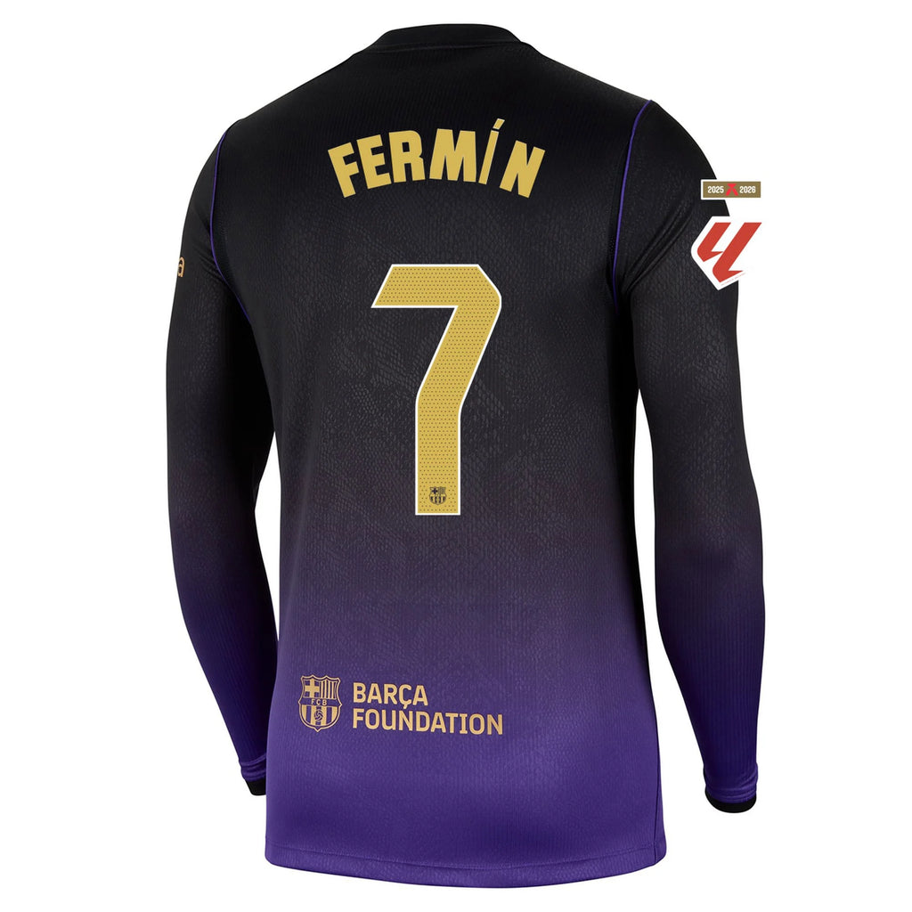 Men's Replica Fermin Barcelona Long Sleeve Away Jersey 26/27