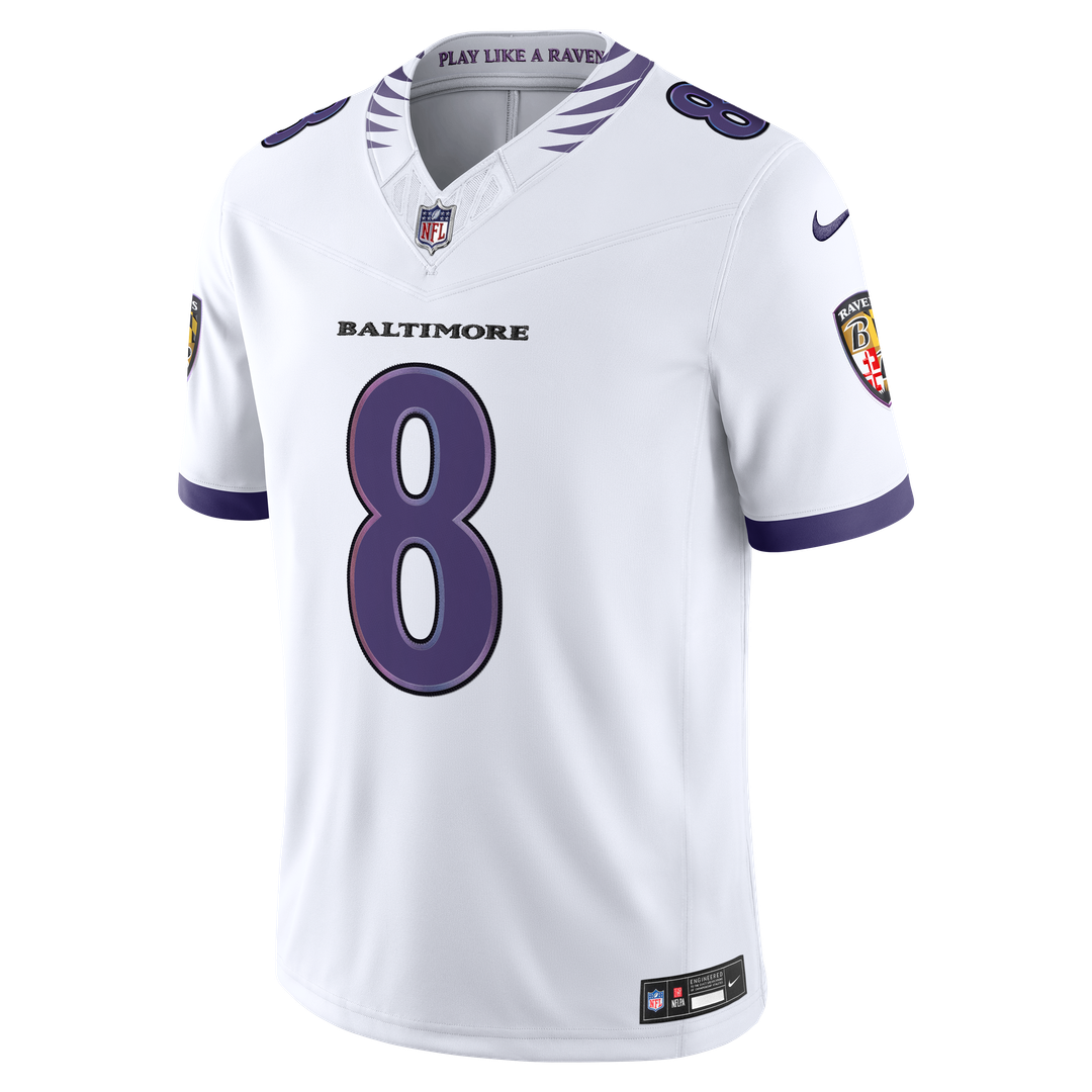 Men's Baltimore Ravens Lamar Jackson White Vapor F.U.S.E. Stitched