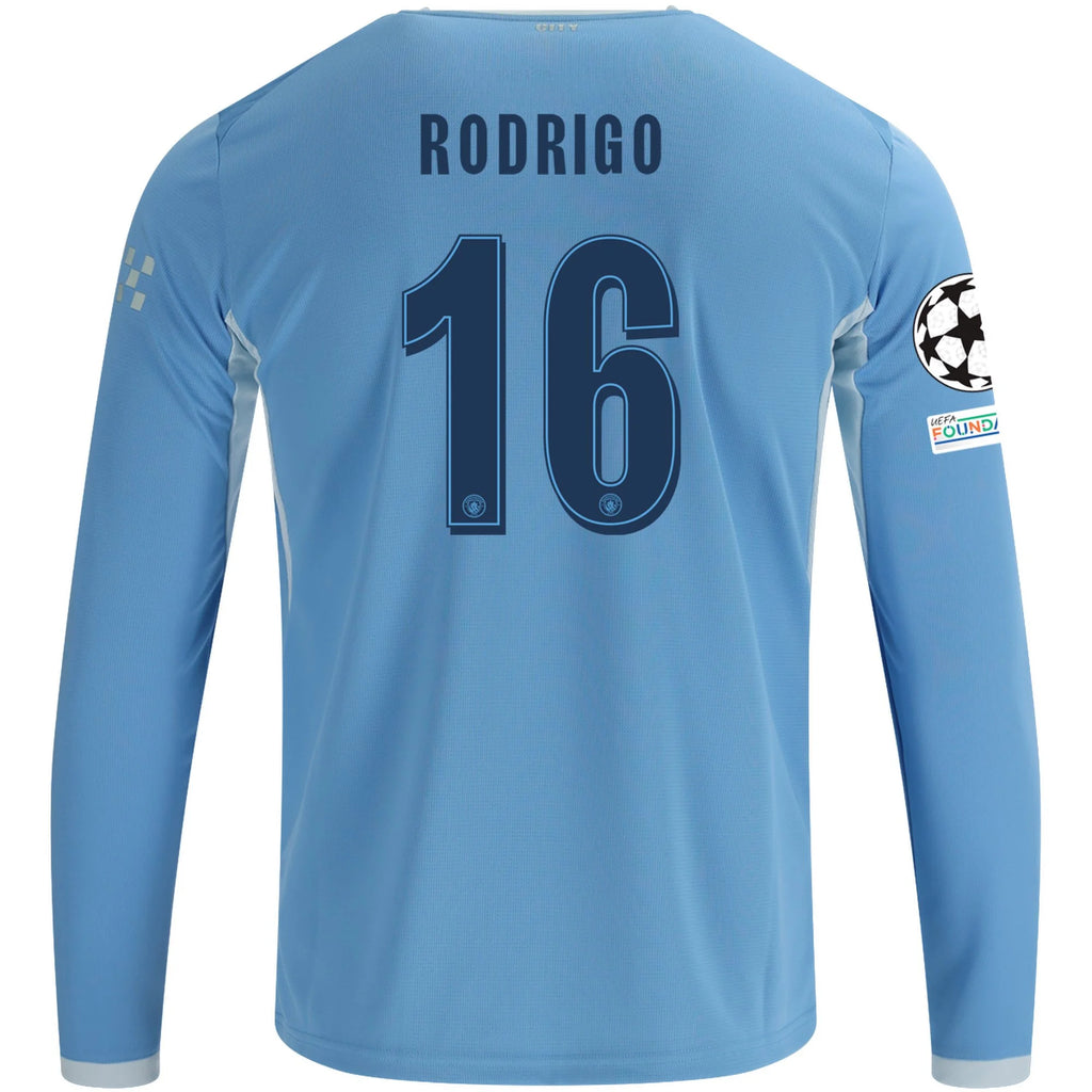 Men's Replica Rodrigo Manchester City Long Sleeve Home Jersey 26/27 UCL