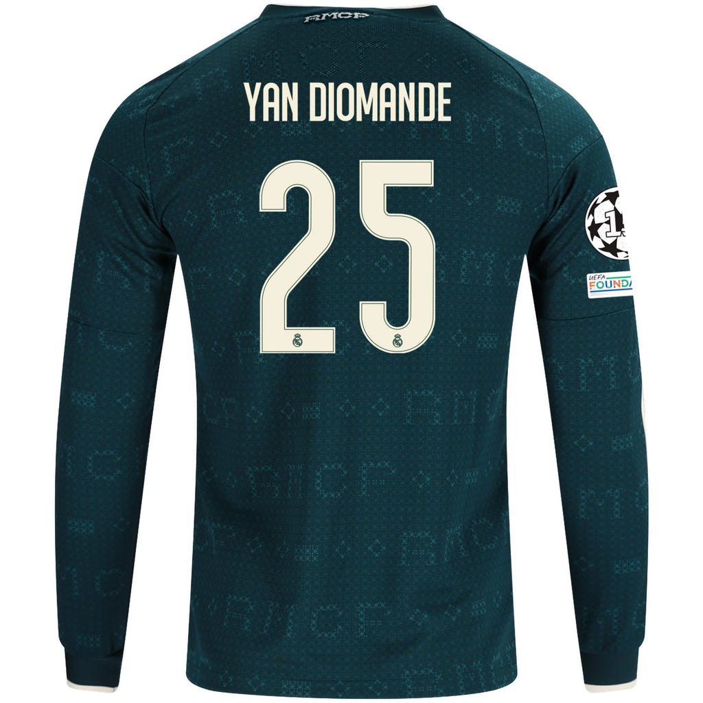 Men's Replica Yan Diomande Real Madrid Long Sleeve Away Jersey 26/27