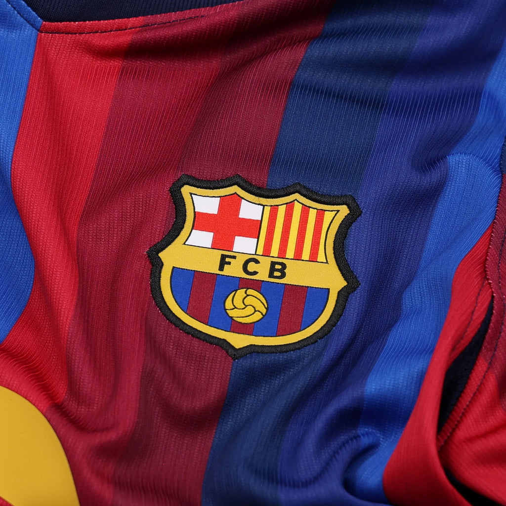 Kid's Replica Barcelona Long Sleeve Home Jersey 26/27