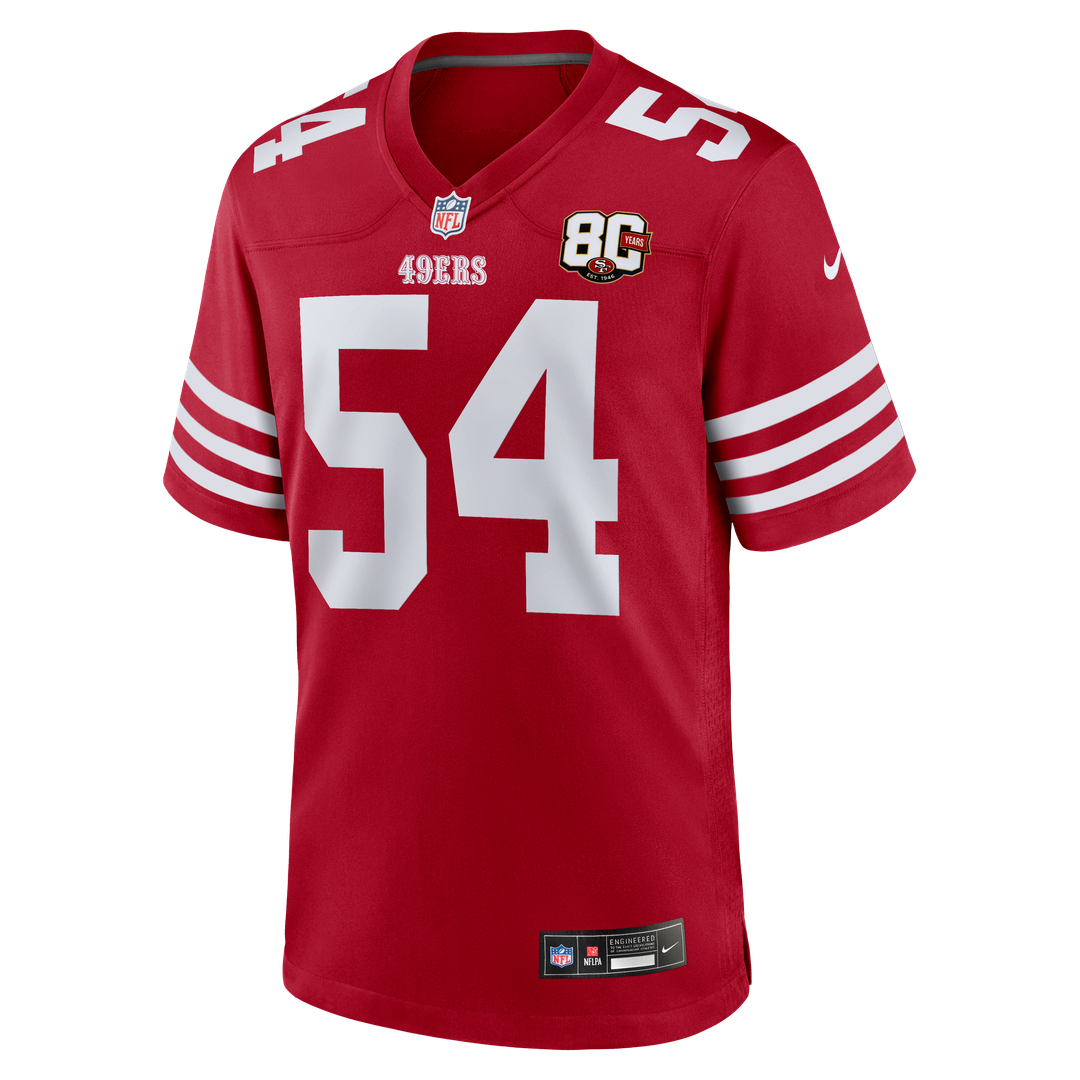 Men's San Francisco 49ers Fred Warner Scarlet 80th Anniversary