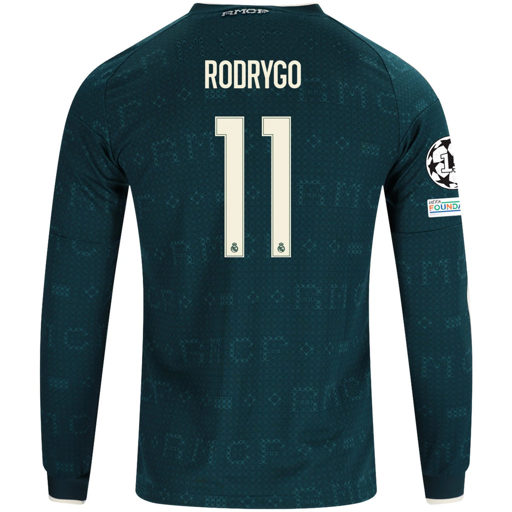 Men's Replica Rodrygo Real Madrid Long Sleeve Away Jersey 26/27
