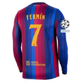 Men's Replica Fermin Barcelona Long Sleeve Home Jersey 26/27 UCL