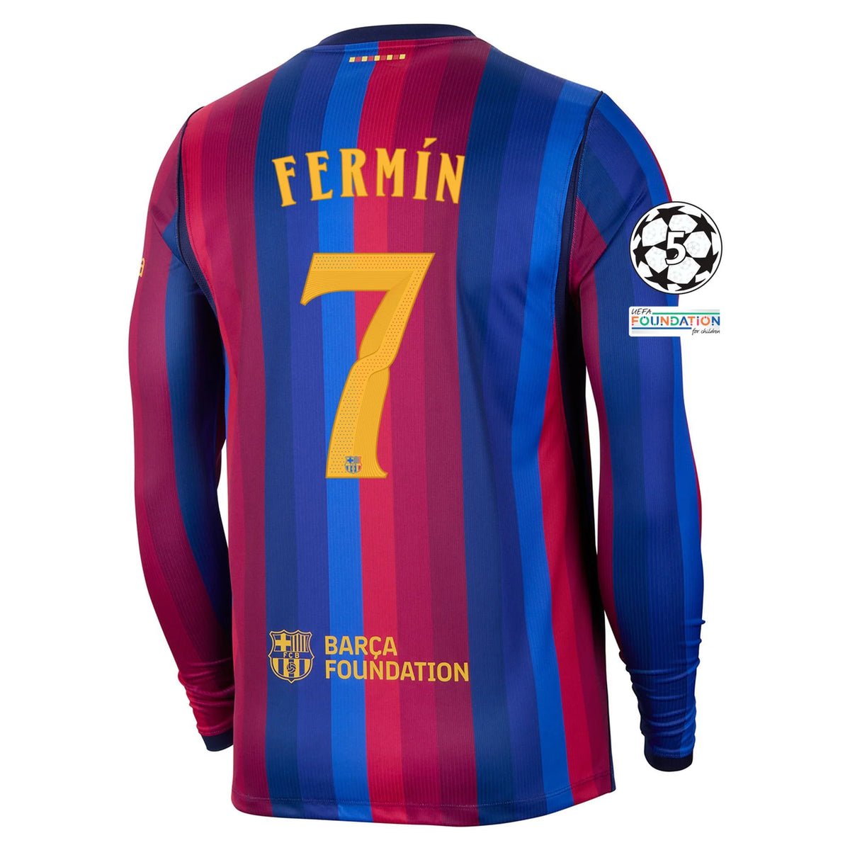 Men's Replica Fermin Barcelona Long Sleeve Home Jersey 26/27 UCL