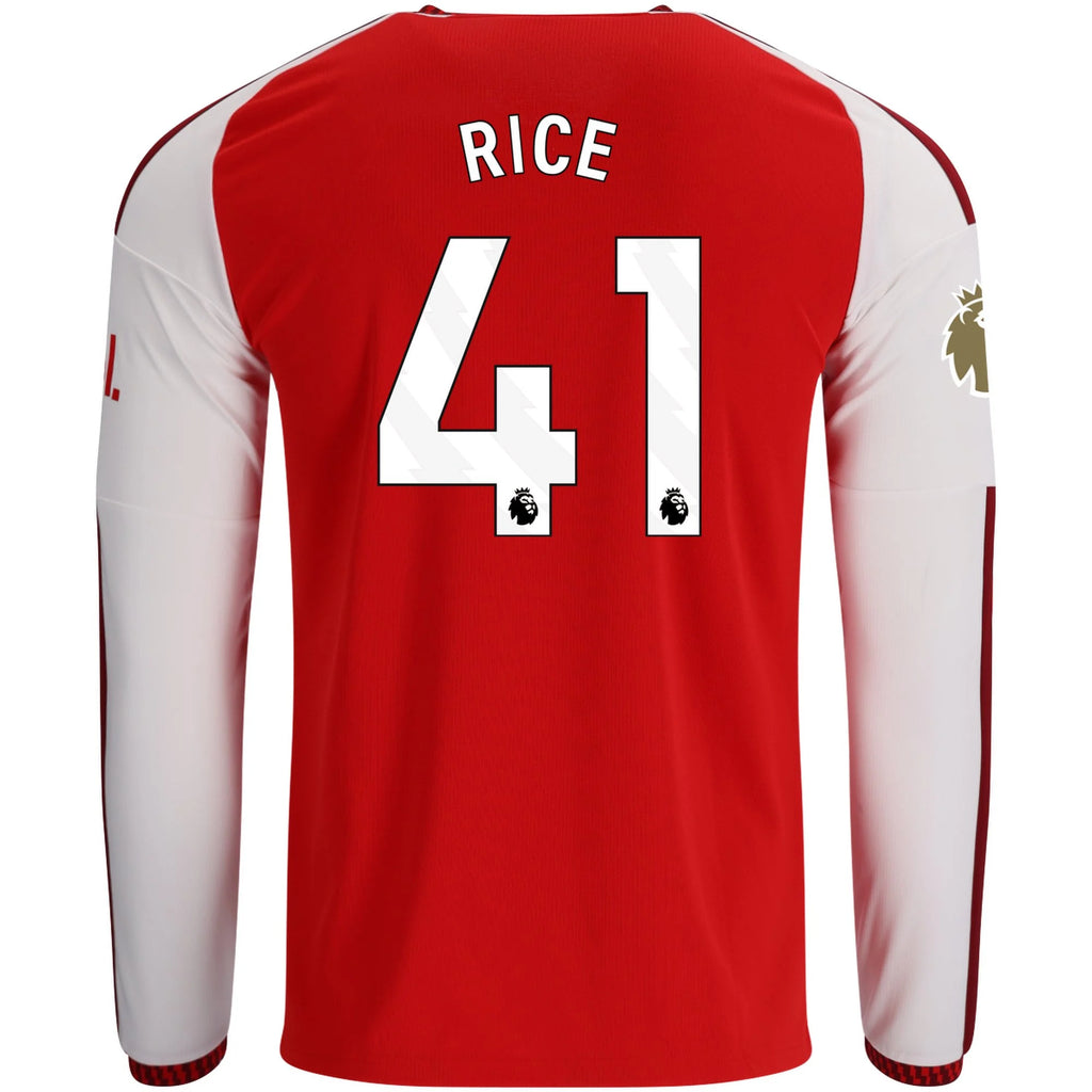 Men's Replica Rice Arsenal Long Sleeve Home Jersey 26/27