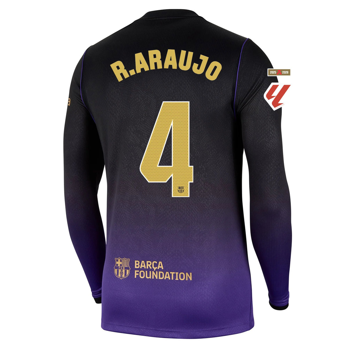 Men's Replica R. Araujo Barcelona Long Sleeve Away Jersey 26/27