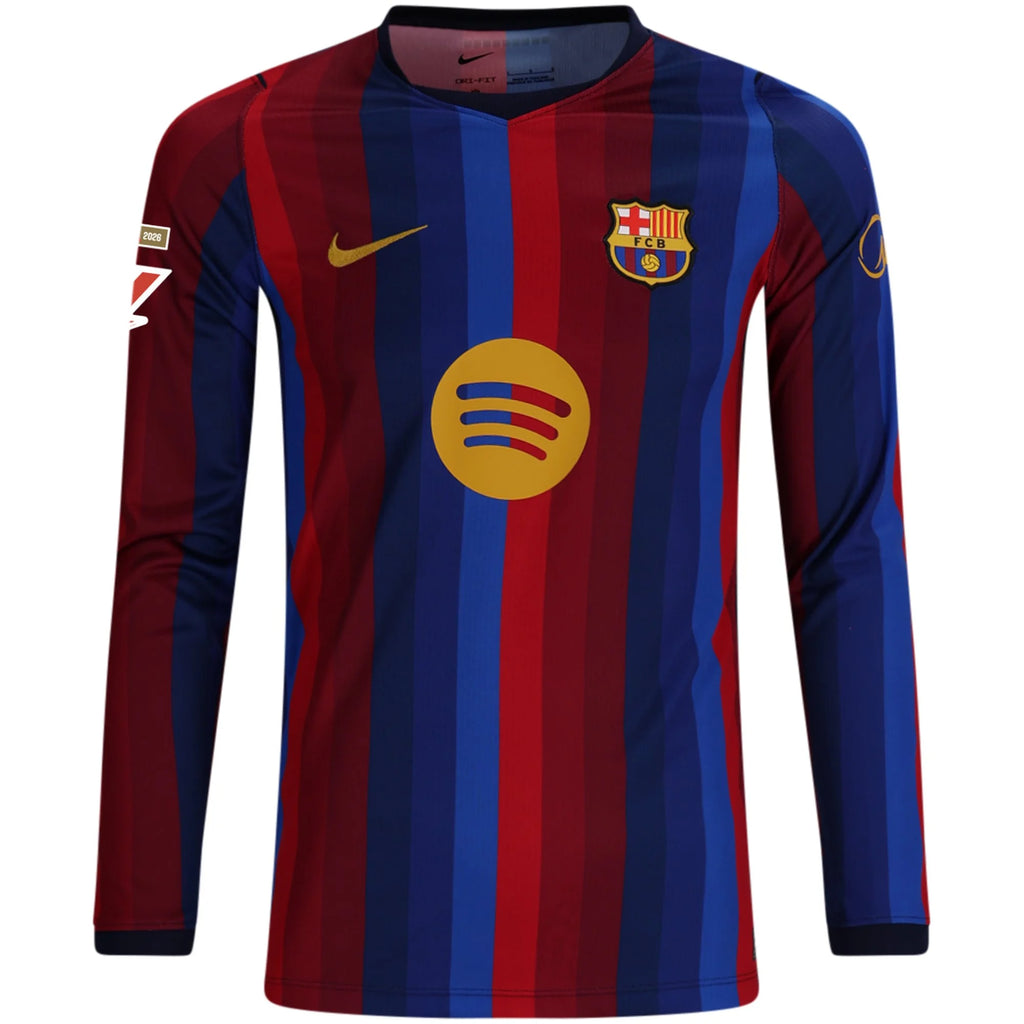 Kid's Replica Gavi Barcelona Long Sleeve Home Jersey 26/27