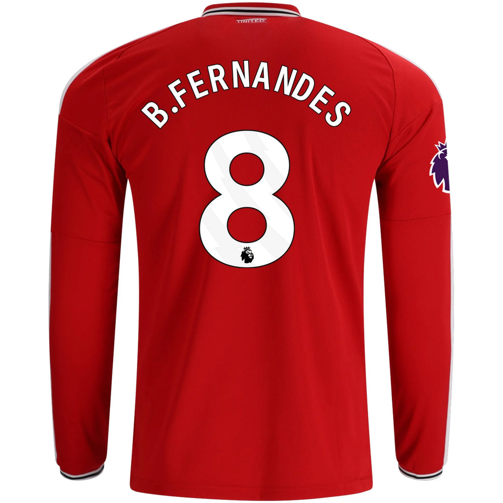 Men's Replica B. Fernandes Manchester United Long Sleeve Home Jersey 26/27