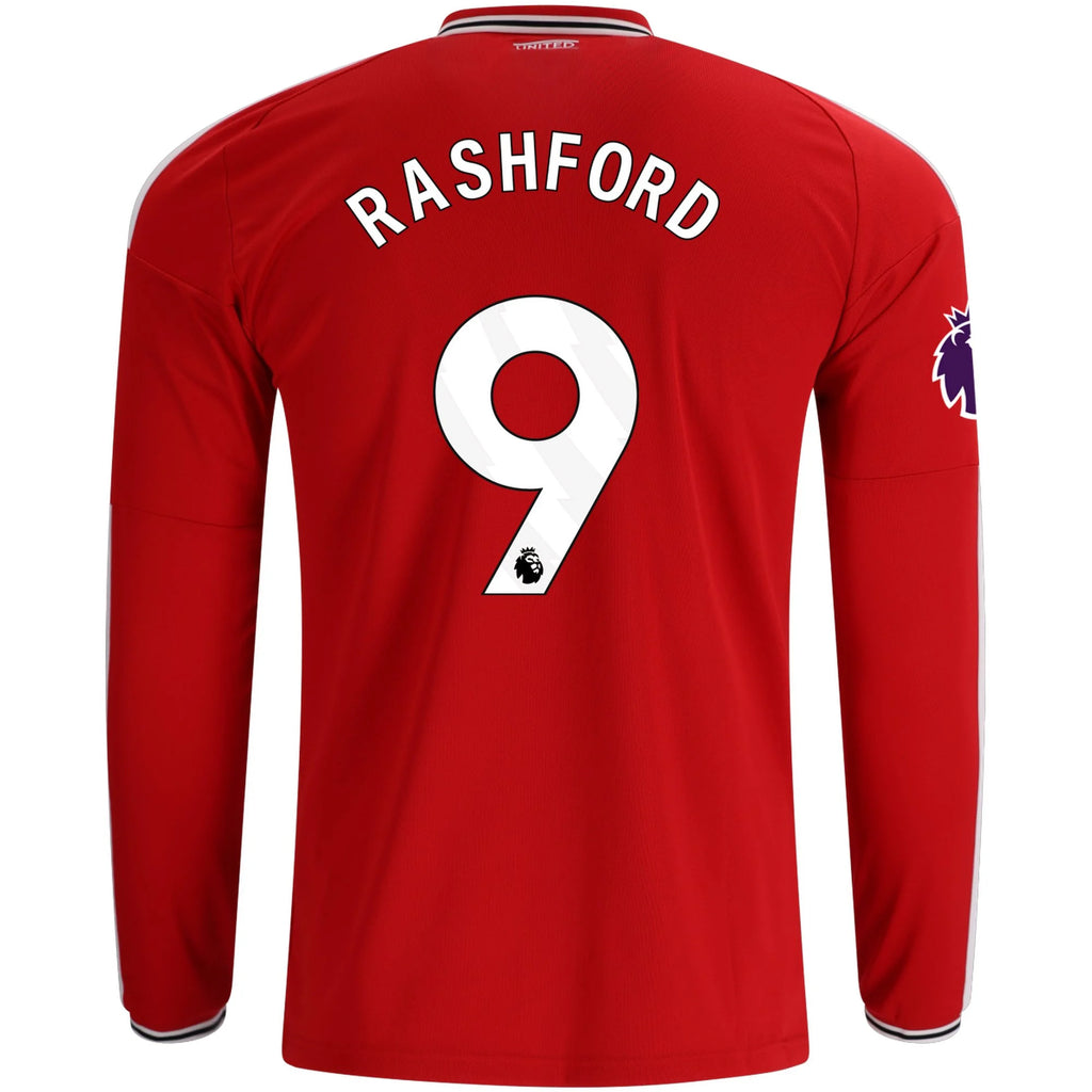 Men's Replica Rashford Manchester United Long Sleeve Home Jersey 26/27