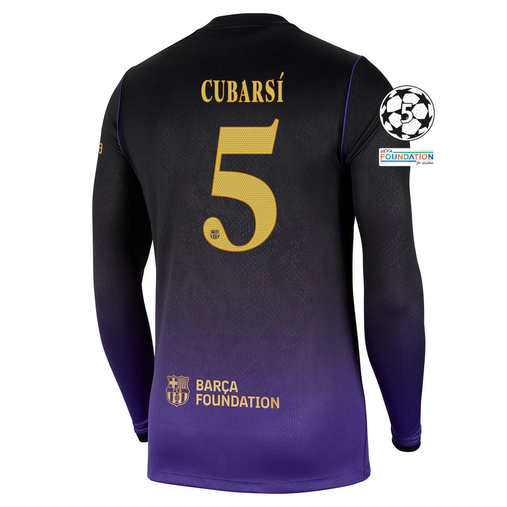 Men's Replica Cubarsi Barcelona Long Sleeve Away Jersey 26/27 UCL