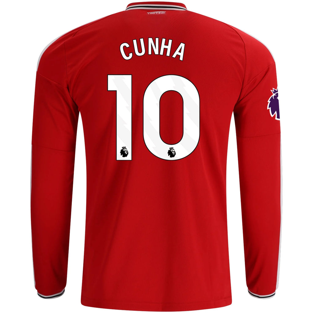 Men's Replica Cunha Manchester United Long Sleeve Home Jersey 26/27