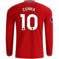 Men's Replica Cunha Manchester United Long Sleeve Home Jersey 26/27