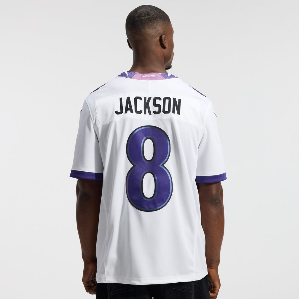 Men's Baltimore Ravens Lamar Jackson White Vapor F.U.S.E. Stitched