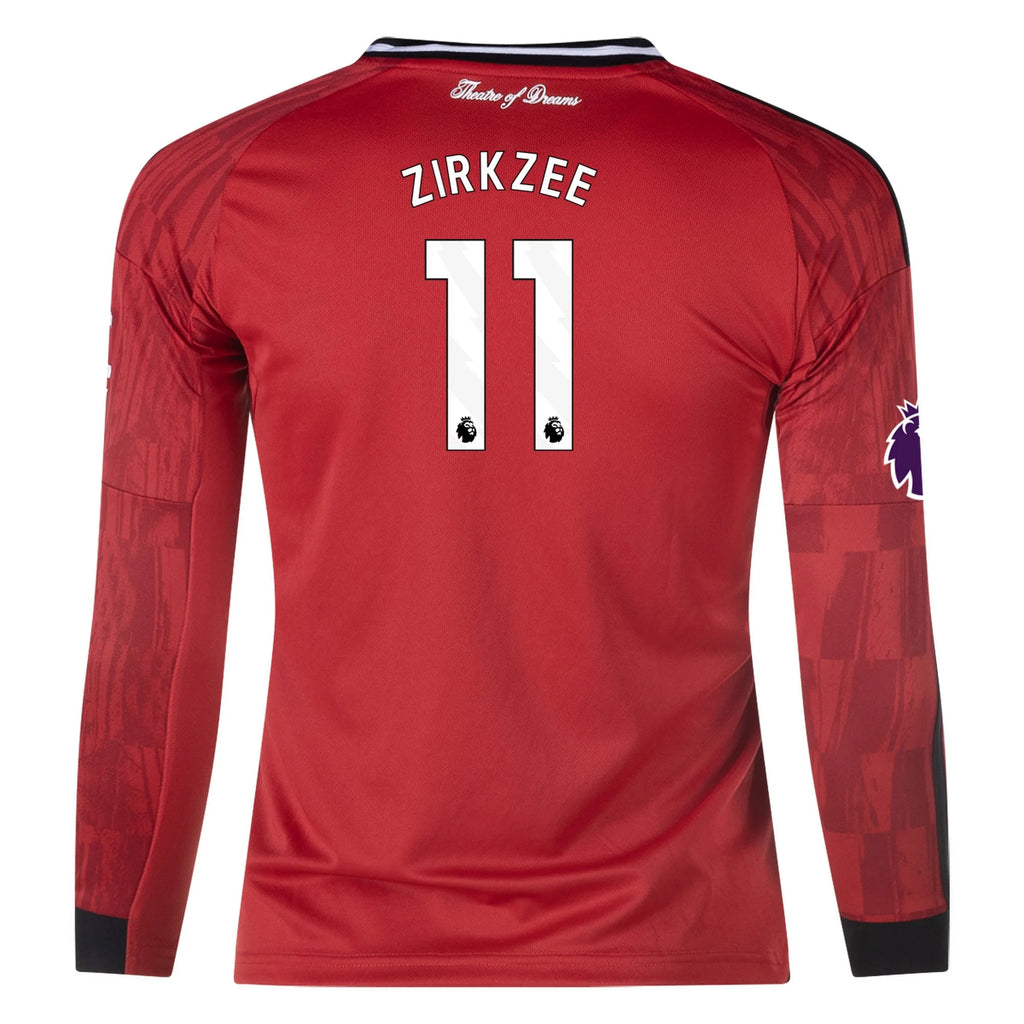 Kid's Replica Zirkzee Manchester United Long Sleeve Home Jersey 25/26