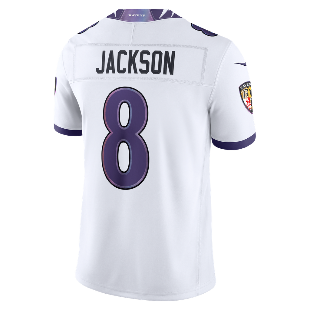 Men's Baltimore Ravens Lamar Jackson White Vapor F.U.S.E. Stitched