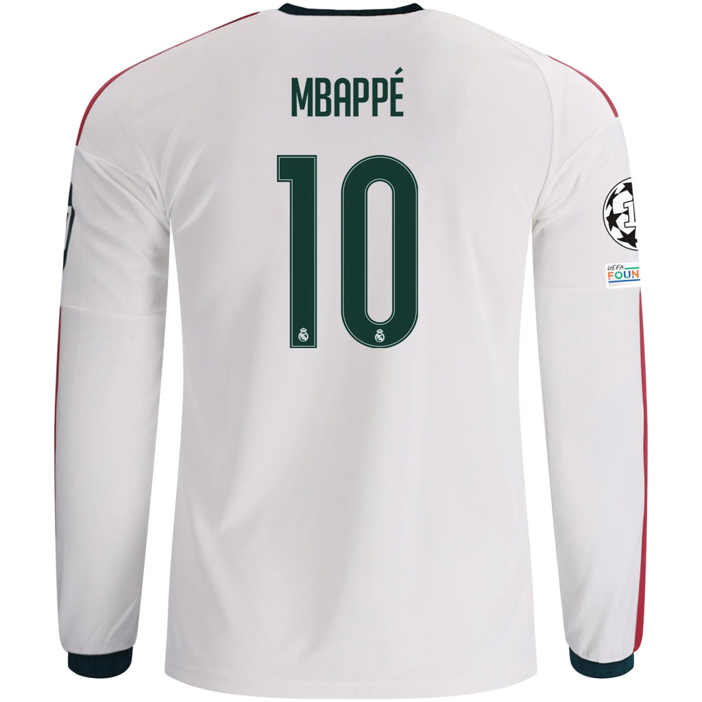 Men's Replica Mbappe Real Madrid Long Sleeve Home Jersey 26/27