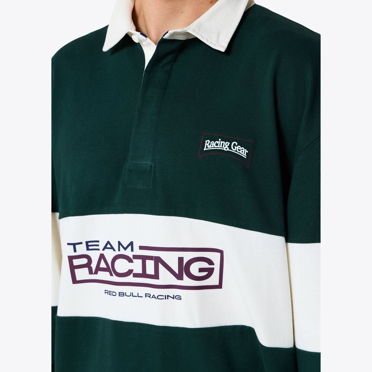 Oracle Red Bull Racing Pepe Jeans Square Team Long Sleeve Stripe Polo - Green & White